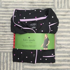 Kate Spade Polka Dot Print Women's Pajama Set Black & Pink M NEW
